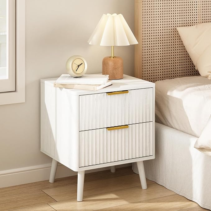 CARPETNAL Fluted Nightstand Set of 2, Wood End Table Mid Century Night Stands - Image 7