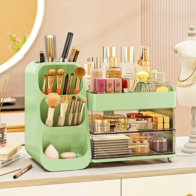 Makeup Organizer with Drawers, Large Capacity Countertop Organizer by KQJS