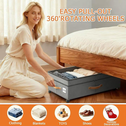 2 Pack Under Bed Storage with Wheels 65L XXL Large Under Bed Storage Containers - Image 2