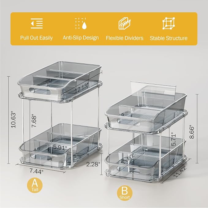 Delamu 2-Tier Under Sink Organizers and Storage, Pull Out Kitchen Pantry - Image 5