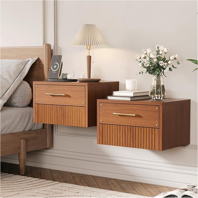 Floating Nightstand Set of 2, Mid Century Modern Wall Mounted Bedside Table by Joinice