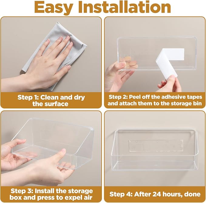 4 Pack Clear Wall Mounted Storage Organizer – No Drill Adhesive Shelves - Image 4