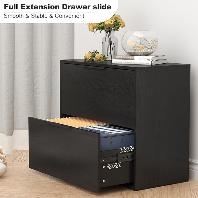Lateral File Cabinet 2 Drawer, Wood Black File Cabinet - Image 5