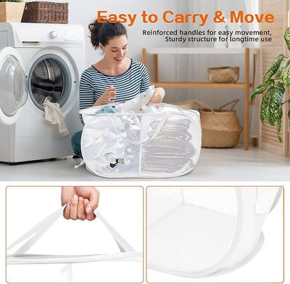Durable Collapsible Foldable Mesh Pop Up Laundry Basket, 2 Compartments Easy to - Image 5