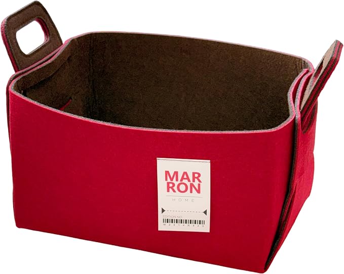 Collapsible Red Choco Felt Storage Bin Small 11"x7.1"x7.1" – Foldable Basket by MARRONS