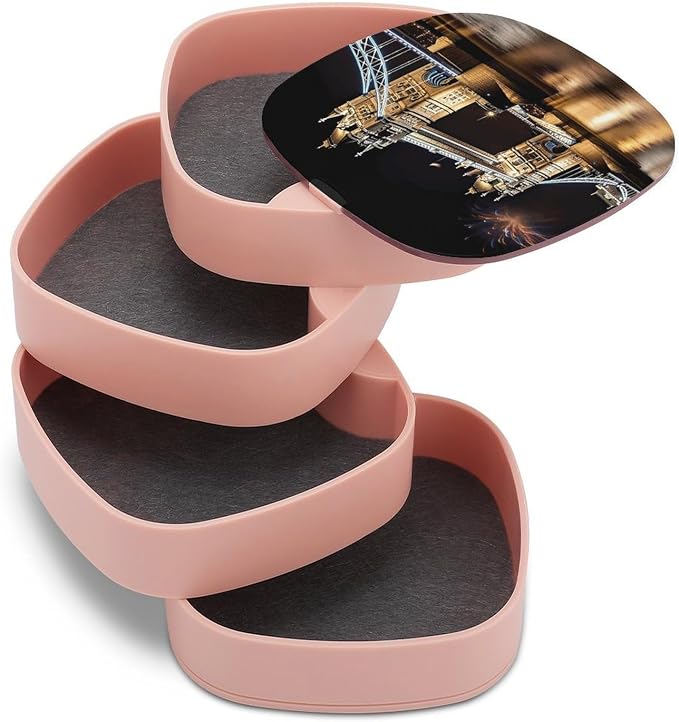 Night London Tower Bridge Rotating Jewelry Organizer Box 4-Layer 360° Rotatable - Image 7