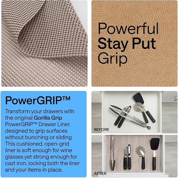 GORILLA GRIP powerGRIP Drawer Shelf and Cabinet Liner, Thick Strong Hold - Image 3