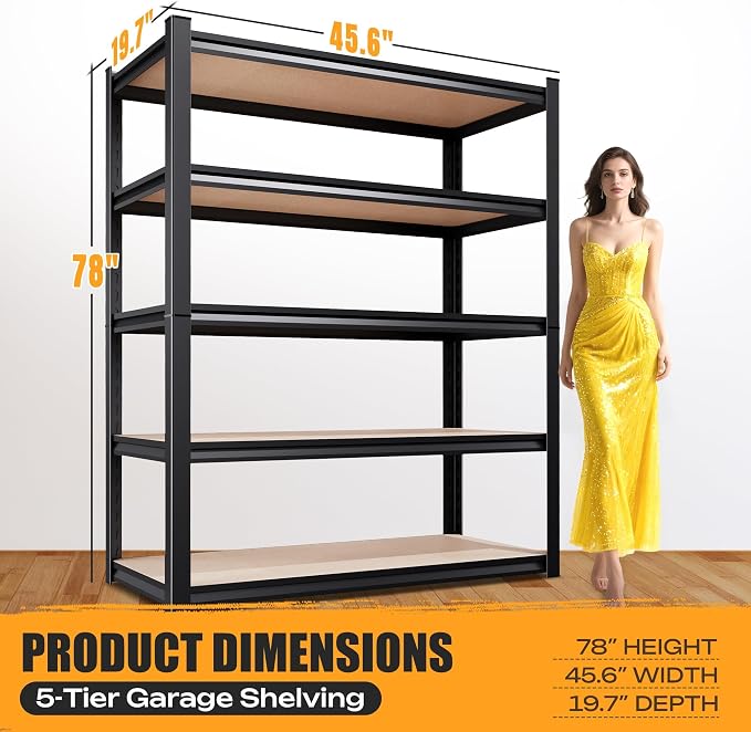 AOARGG 78"H-45.6"W Garage Shelving Heavy Duty Storage Shelves, Metal Adjustable - Image 3