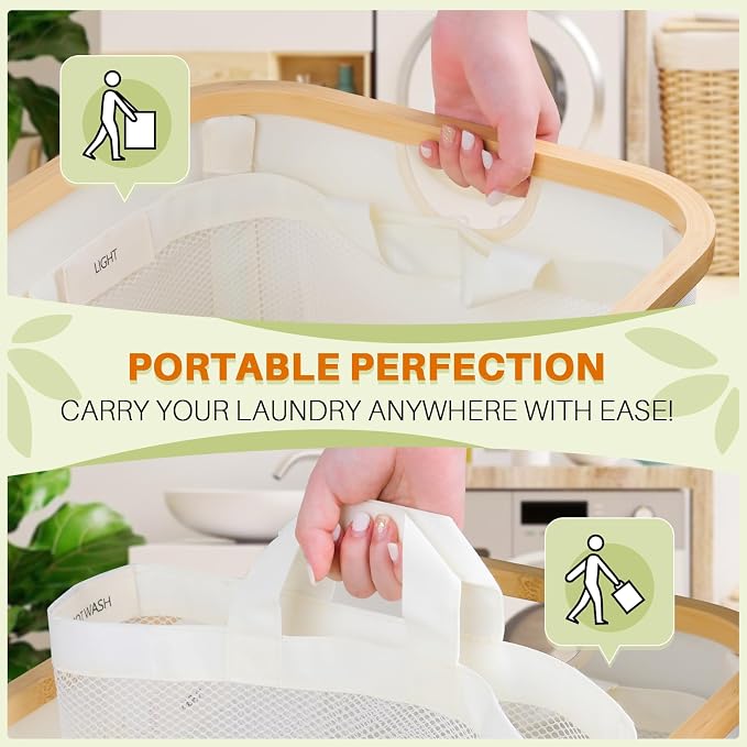 160L Laundry Hamper with Lid, 3 Section Laundry Basket with 3 Removable Bag | - Image 5