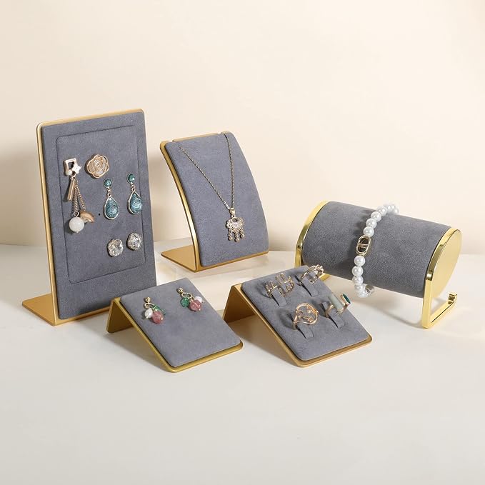 GemeShou Grey Necklace display stand, Velvet Jewelry necklace display holder - Image 7