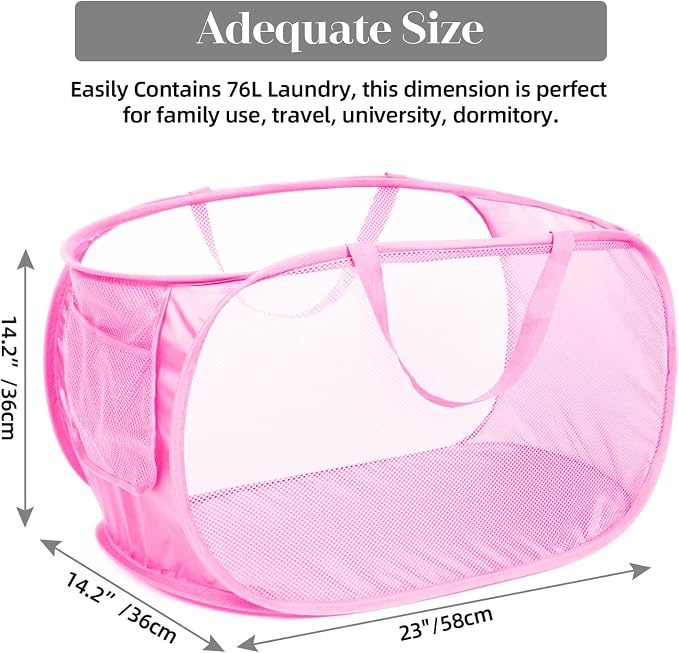 Durable Collapsible Laundry Baskets, Mesh Pop Up Laundry Hamper - Image 3