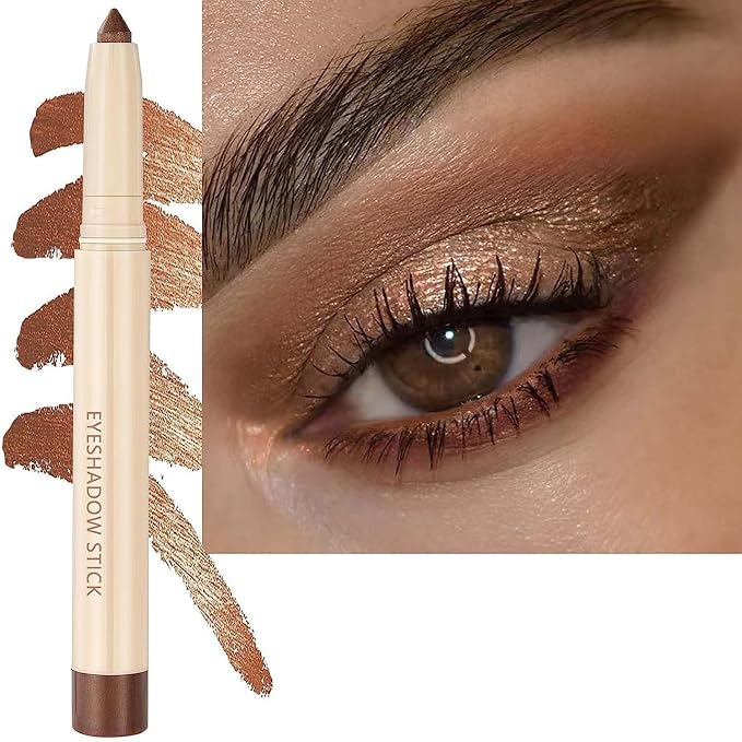 Brown Eyeshadow Stick, Smooth Cream Shimmer Eyeshadow Pencil, Waterproof Long by Metfdlaig