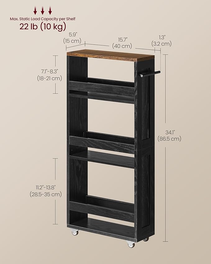 VASAGLE 4-Tier Slide-Out Storage Cart, Slim Kitchen Cart - Image 6