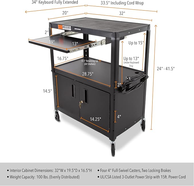Line Leader Extra Wide AV Cart - Image 6
