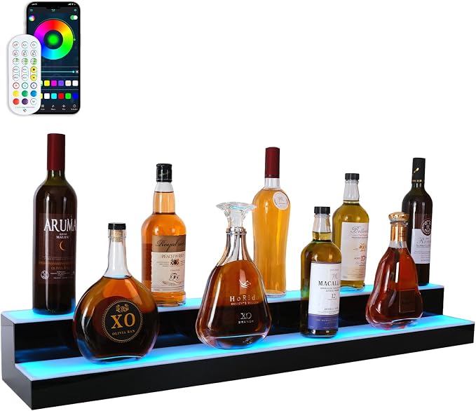 Led Lighted Liquor Bottle Display Shelf, 40 Inch 2 Tier Whiskey Rack, Support by LEEKIMID