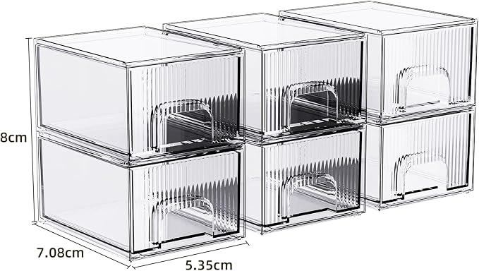 ZHIAI 6 Pack Clear Stackable Storage Drawer, Acrylic Drawer, Cosmetic Organizer - Image 3