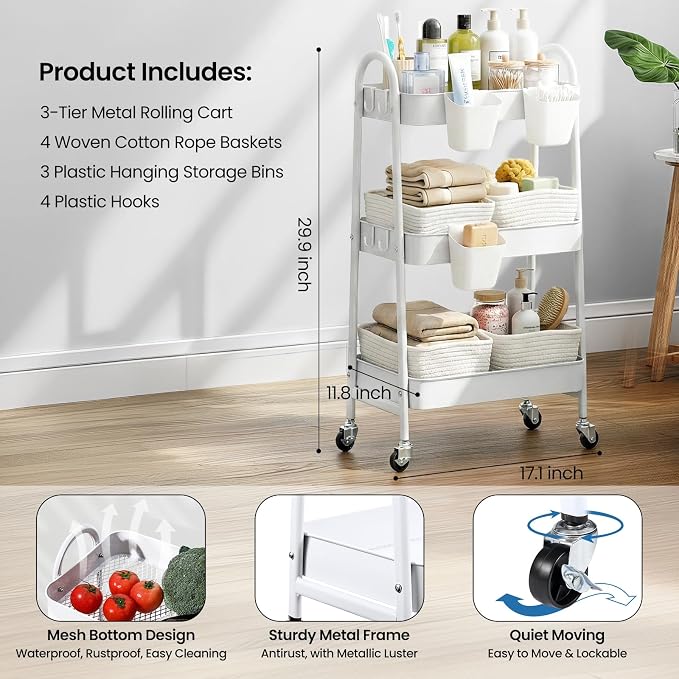 3-Tier Rolling Utility Cart - Image 2