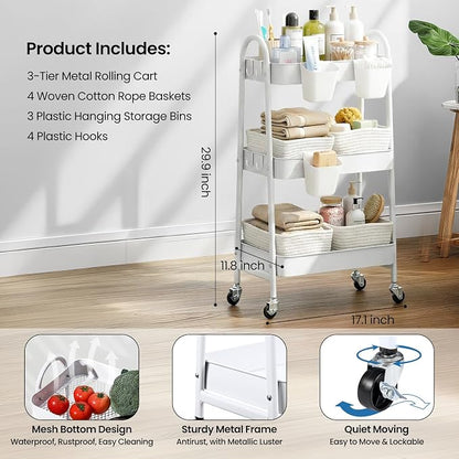 3-Tier Rolling Utility Cart - Image 2