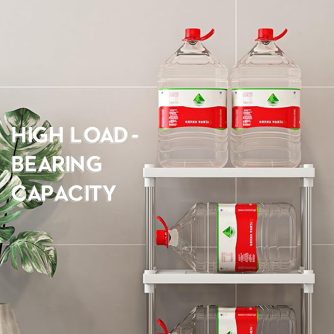 4 Tier White Plastic and Metal Freestanding Shelf Bathroom Organizer, Shelving - Image 4