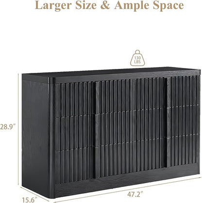 Black Fluted Dresser for Bedroom, Modern TV Stand Set, Curved Profile Design - Image 2