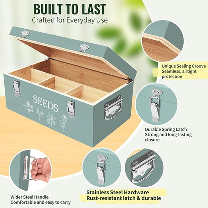 Large Bamboo Wood Seed Storage Organizer Box - Image 3