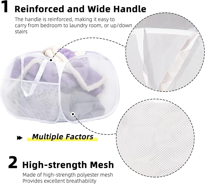 Collapsible Laundry Basket, 90L Mesh Pop-up Hamper - Image 3