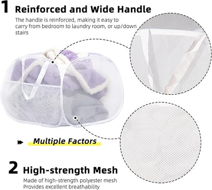 Collapsible Laundry Basket, 90L Mesh Pop-up Hamper - Image 3