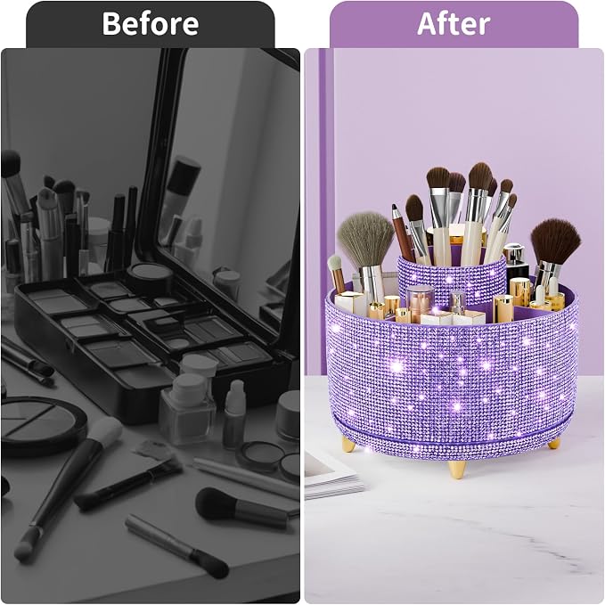fanado Bling Diamond Makeup Brush Holder, 360° Rotating Makeup Organizer - Image 6
