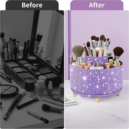 fanado Bling Diamond Makeup Brush Holder, 360° Rotating Makeup Organizer - Image 6