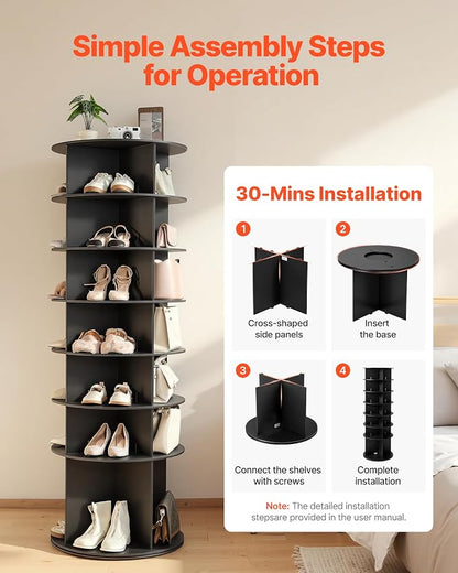 VEVOR 7 Tiers Rotating Shoe Rack Tower, 360° Spinning Shoe Rack, Revolving - Image 7