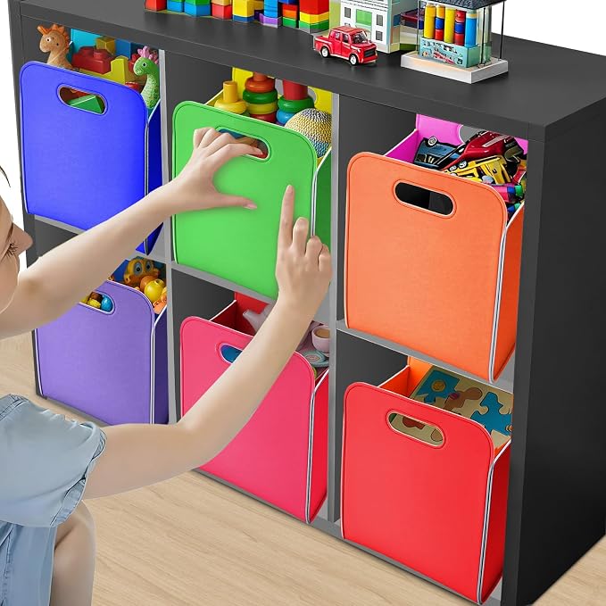 6 Pcs 14x10 Inch Colorful Felt Rectangular Storage Bins Collapsible Storage - Image 2