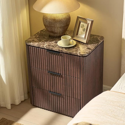 Fluted Nightstand Set of 2, Engineered Wood Bedside Table - Image 2