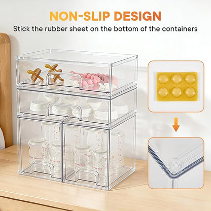 MINMUNJIU Baby Bottle Organizer, 4 Pack Clear Space-Saving Stackable Drawer - Image 3