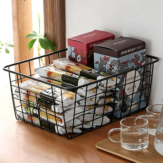 4 Pack Black Wire Baskets for Organizing, Wire Storage Basket Metal Storage - Image 7
