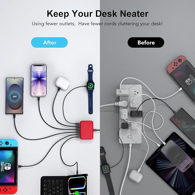 USB C Fast Charger, 100W GaN 6 Port Type C Charging Station Hub Block Cube - Image 4