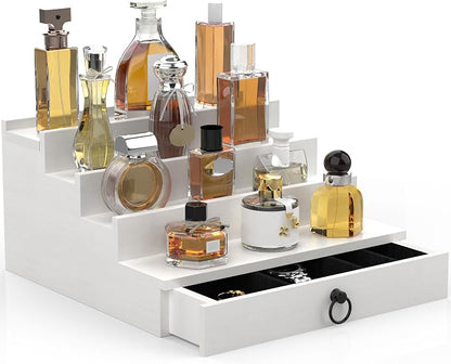 upcessory Cologne Organizer for Men, 4 Tier White Wood Perfume Organizer by upcessory