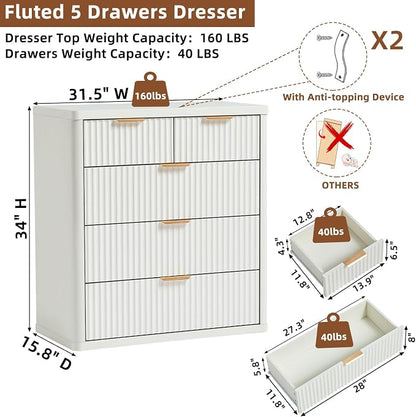 LEYAOYAO Fluted 5 Drawers Dresser - Image 2