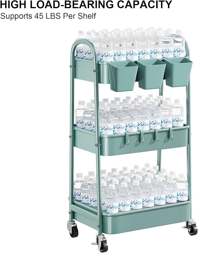 3 Tier Green Metal Rolling Cart - Image 8