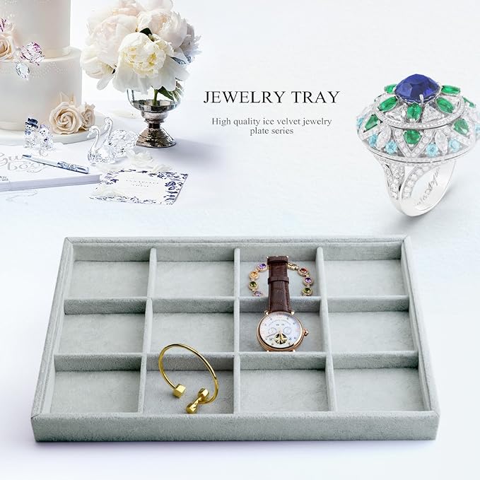 Oirlv Velvet Stackable Jewelry Display Trays 12 Grids Rings Earrings Bracelet - Image 2
