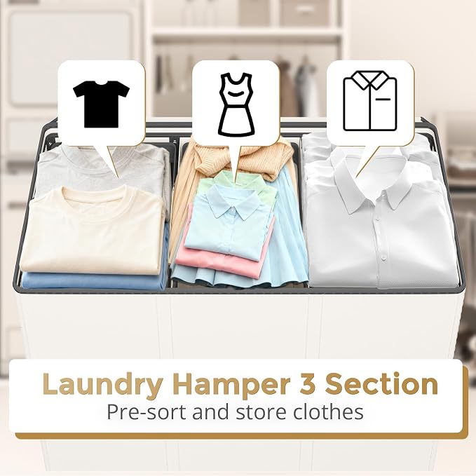 180L Laundry Hamper 3 Section, Large Laundry Basket - Image 3