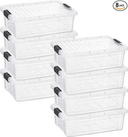 Superio Storage Bins with Lids- 8 Pack, 7.4 Qt Clear Boxes by Superio
