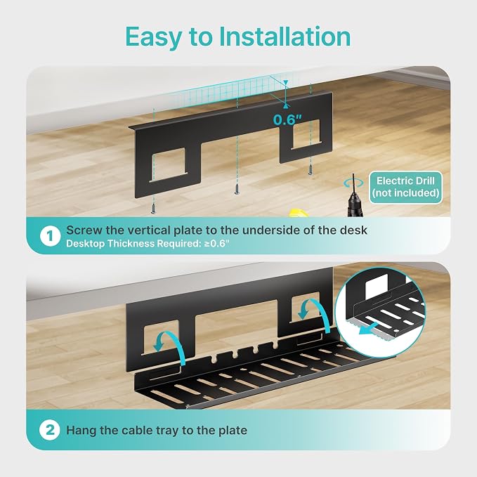 Under Desk Cable Management Tray, 15.7 Inches Metal Cord Organizer Rack - Image 7