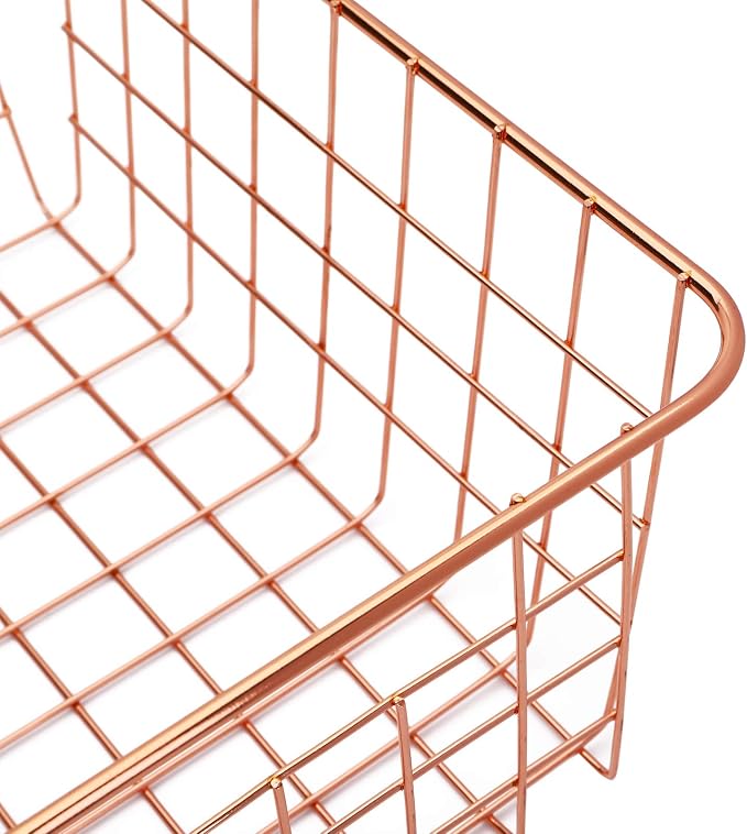 Jucoan 4 Pack Metal Wire Storage Baskets, Rose Gold Wire Baskets - Image 3