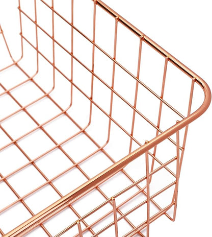 Jucoan 4 Pack Metal Wire Storage Baskets, Rose Gold Wire Baskets - Image 3