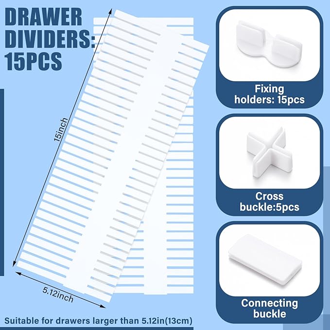 Blosssound 15 Pcs 5.12 Tall Drawer Divider Adjustable Drawer Organizer DIY - Image 2