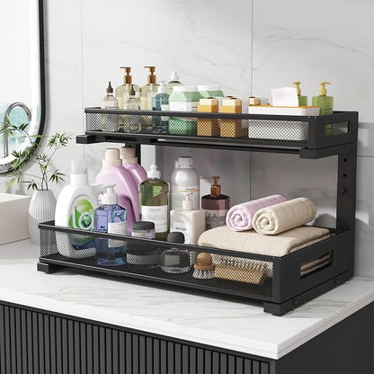 2 Pack 19IN Depth Under Sink Storage Organizer, Large 2-Tier Elegant Mesh Pull - Image 7