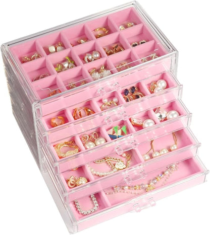 5 Drawers Clear Jewelry Box for Women and Girls, Acrylic Earring Holder by GUOER