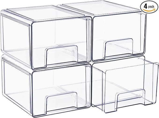 Sorbus Large Clear Stackable Storage Drawers 4-Pack Plastic Organizer Bins by Sorbus