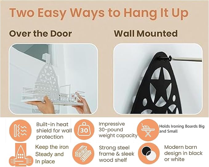 Farmhouse Ironing Board Hanger Wall Mount or Over the Door - Image 5