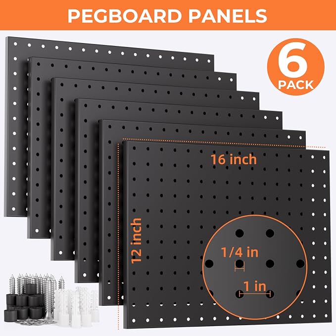 INCLY 90PCS Pegboard Wall Organizer, 6 Pack Metal Peg Board Panels - Image 3